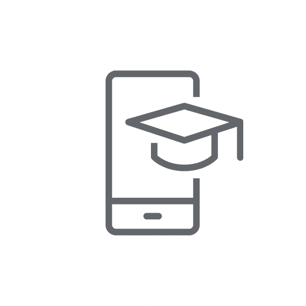a line icon of a phone with a graduation cap